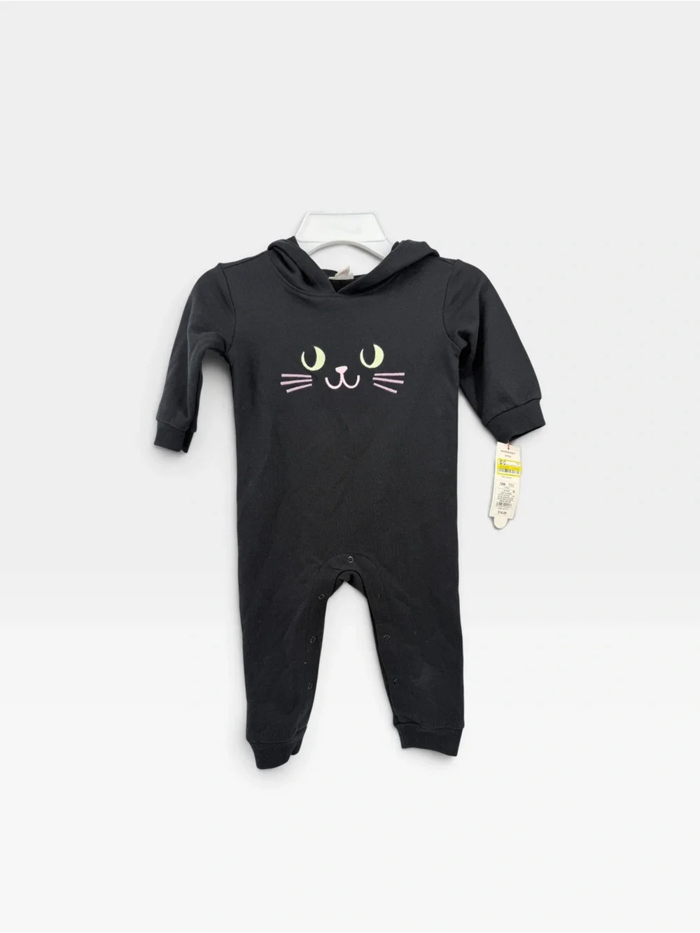 Kids Black Cat Hooded Sweatshirt & White Graphic Top Set-